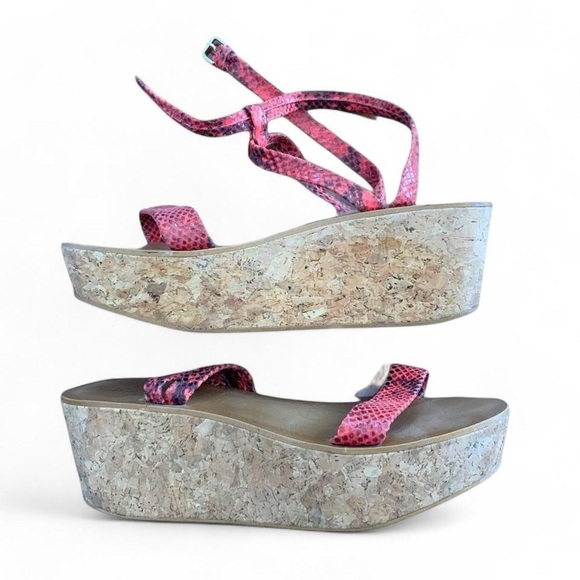 Zara Women Platform Strappy Sandals with Orange Snakeskin - Picture 5 of 6